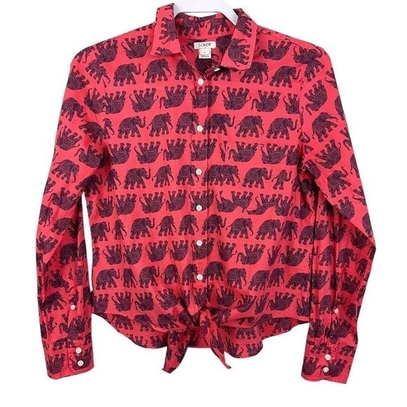 J. Crew Factory Tops - J.Crew Red Elephant Print Front Tie Shirt Top